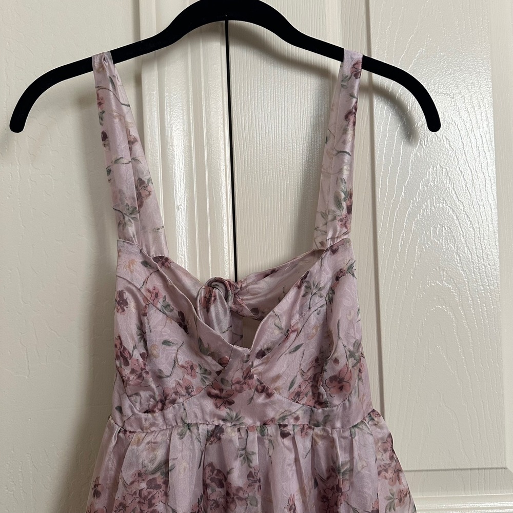 Lulus Marvelously Darling‎ Mauve Floral Organza Tiered Backless Midi Dress NWT S - Picture 3 of 13